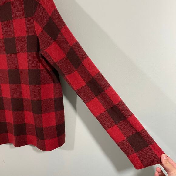 Field Flower Anthropologie Red Buffalo Plaid Wool Blend Mock Neck Sweater Size S - Picture 6 of 8